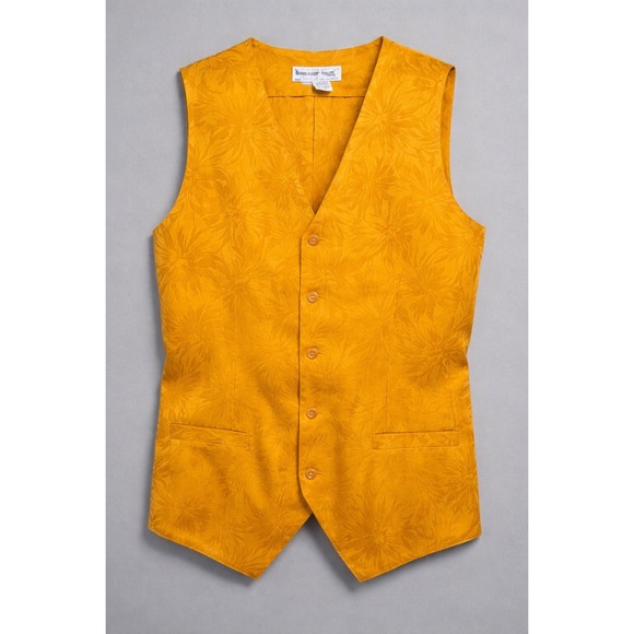 Anna And Frank Jackets & Blazers - Anna Frank Silk Vest Women Small Gold Floral Jacquard Button Front V-Neck